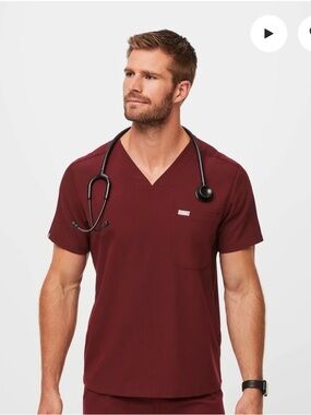 Men’s Figs V-Neck Medical Scrub Top in Burgundy